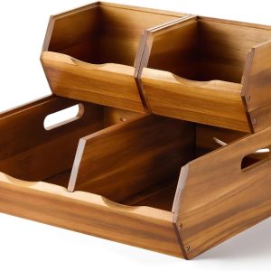 Acacia Wood Pantry Storage Bins – Stackable Open Front Kitchen Baskets for Potato, Onion, Fruit, Bread & More – Rustic Wooden Basket for Pantry - Easy Assembly with Tools & Hardware Included