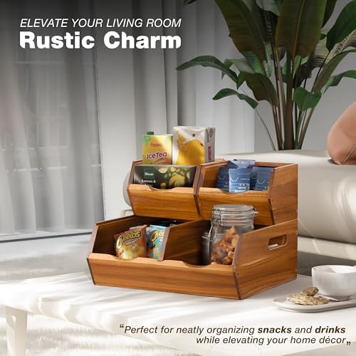 Acacia Wood Pantry Storage Bins – Stackable Open Front Kitchen Baskets for Potato, Onion, Fruit, Bread & More – Rustic Wooden Basket for Pantry - Easy Assembly with Tools & Hardware Included - Image 6