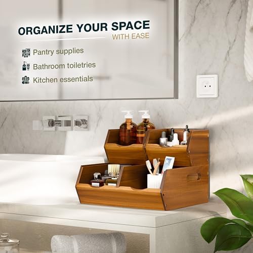 Acacia Wood Pantry Storage Bins – Stackable Open Front Kitchen Baskets for Potato, Onion, Fruit, Bread & More – Rustic Wooden Basket for Pantry - Easy Assembly with Tools & Hardware Included - Image 7