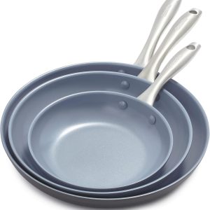 GreenPan Lima Hard Anodized 8" 10" & 12" Frying Pan Skillet Set, Ceramic Nonstick, PFAS-Free Nontoxic Pots & Pans, Oven & Broiler Safe, Stainless Steel Handles, Cookware for Eggs & Omelet, Gray