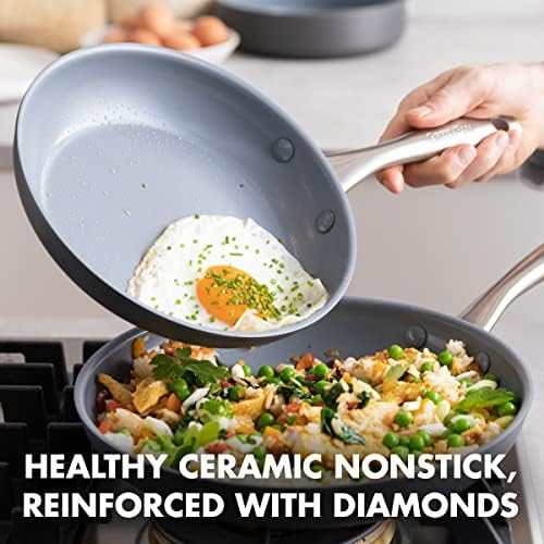 GreenPan Lima Hard Anodized 8" 10" & 12" Frying Pan Skillet Set, Ceramic Nonstick, PFAS-Free Nontoxic Pots & Pans, Oven & Broiler Safe, Stainless Steel Handles, Cookware for Eggs & Omelet, Gray - Image 3