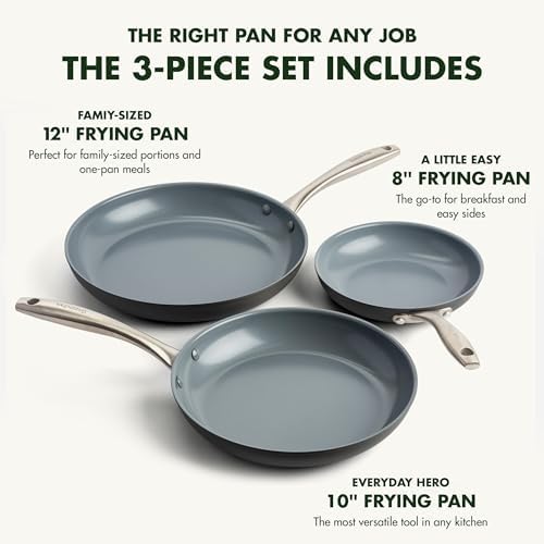 GreenPan Lima Hard Anodized 8" 10" & 12" Frying Pan Skillet Set, Ceramic Nonstick, PFAS-Free Nontoxic Pots & Pans, Oven & Broiler Safe, Stainless Steel Handles, Cookware for Eggs & Omelet, Gray - Image 4
