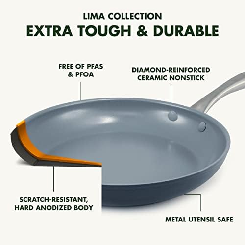 GreenPan Lima Hard Anodized 8" 10" & 12" Frying Pan Skillet Set, Ceramic Nonstick, PFAS-Free Nontoxic Pots & Pans, Oven & Broiler Safe, Stainless Steel Handles, Cookware for Eggs & Omelet, Gray - Image 5