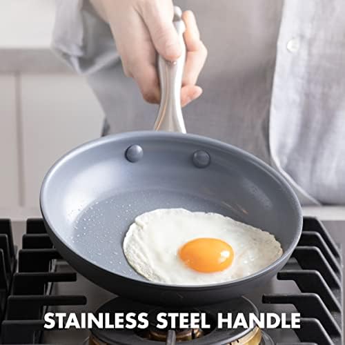 GreenPan Lima Hard Anodized 8" 10" & 12" Frying Pan Skillet Set, Ceramic Nonstick, PFAS-Free Nontoxic Pots & Pans, Oven & Broiler Safe, Stainless Steel Handles, Cookware for Eggs & Omelet, Gray - Image 6