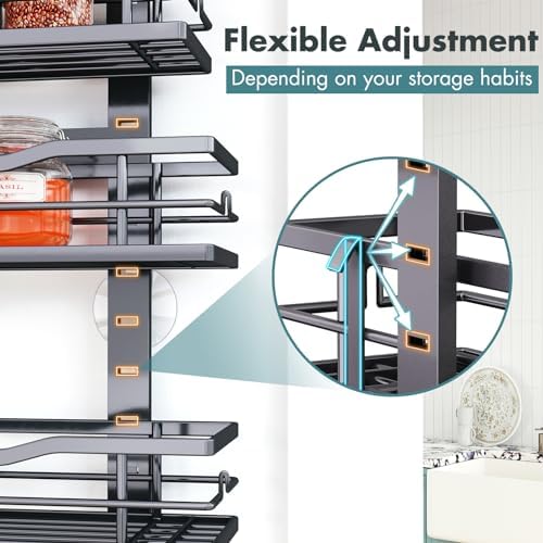 Over The Door Pantry Organizer,9-Tier Over The Door Organizer with Adjustable Basket,Metal Hanging Pantry Organizers and Storage for Kitchen, Back of Door Seasoning Rack (Black) - Image 6