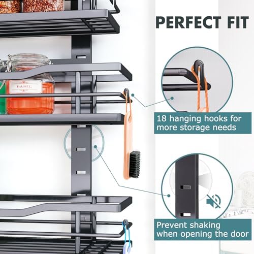 Over The Door Pantry Organizer,9-Tier Over The Door Organizer with Adjustable Basket,Metal Hanging Pantry Organizers and Storage for Kitchen, Back of Door Seasoning Rack (Black) - Image 7