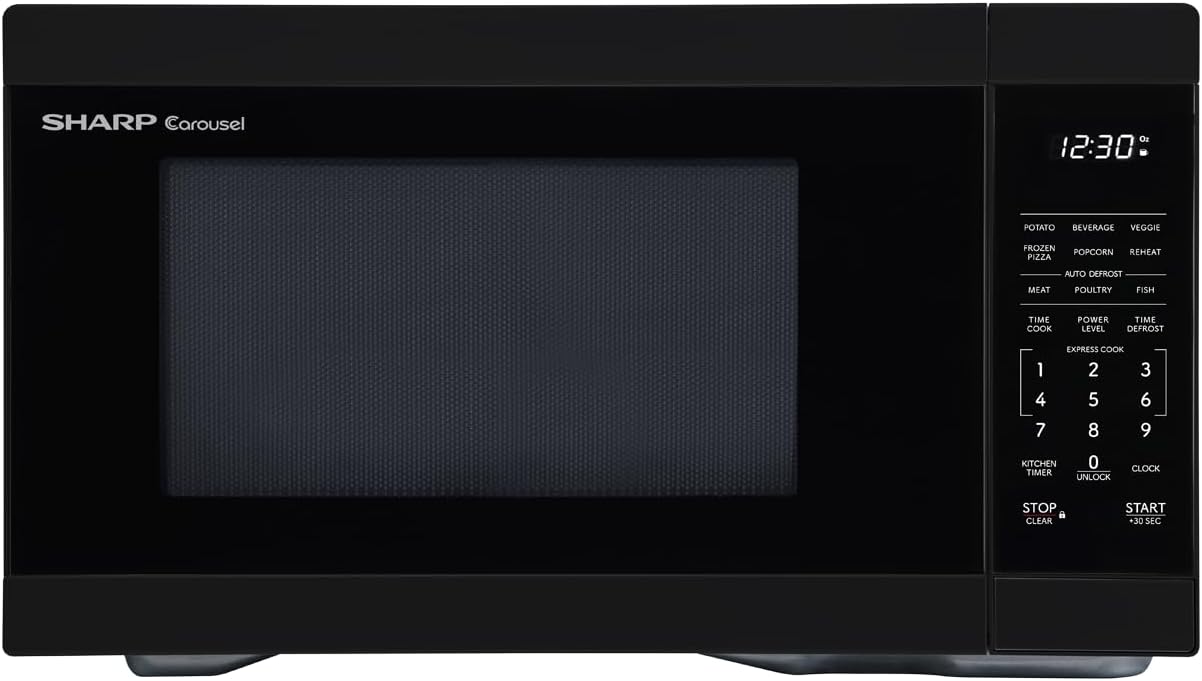 SHARP Countertop Microwave Oven with Removable 12.4" Carousel Turntable, 1000 Watt, 1.1 Cubic Feet, Black